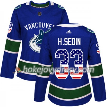 Dámské Hokejový Dres Vancouver Canucks Henrik Sedin 33 2017-2018 USA Flag Fashion Modrá Adidas Authentic